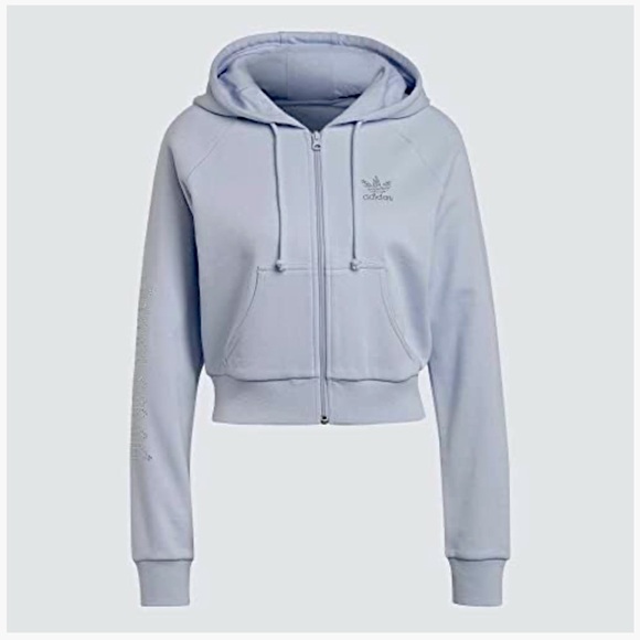 BNWT ADIDAS 200 LUXE SET HALO BLUE MED~Crop hoodie, Track Pants, Bra top - Picture 7 of 15